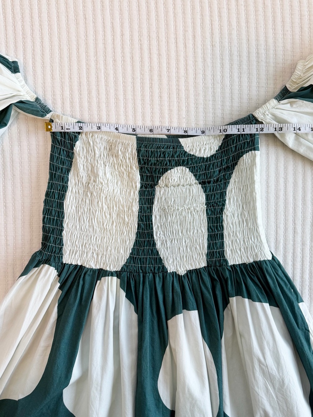 Cala De La Cruz Polka Dot Off-Shoulder Smocked Bodice Cotton Midi Dress - Picture 5 of 7